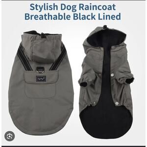 Grey Dog Raincoat with Hood & Pockets - Size L